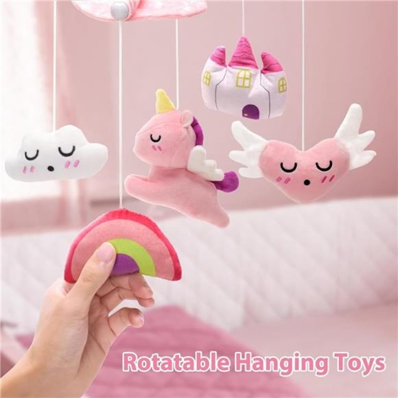 Crib Mobile with 36 Lullabies Musical Box For Girls (Pink Castle & Rainbow) - Picture 1 of 12